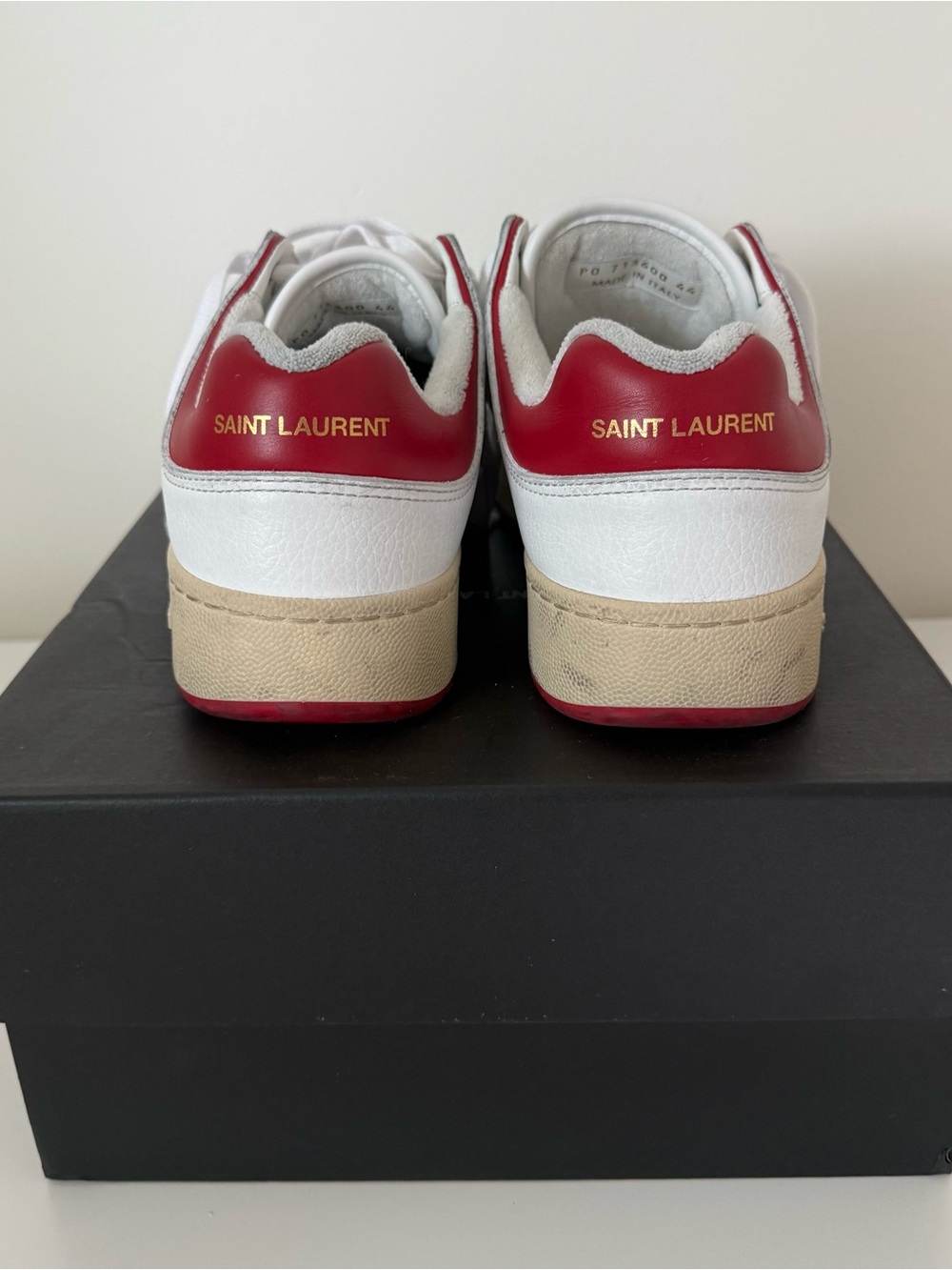 Saint Laurent White & Red Leather Sneakers Size 44 - Picture 4 of 6